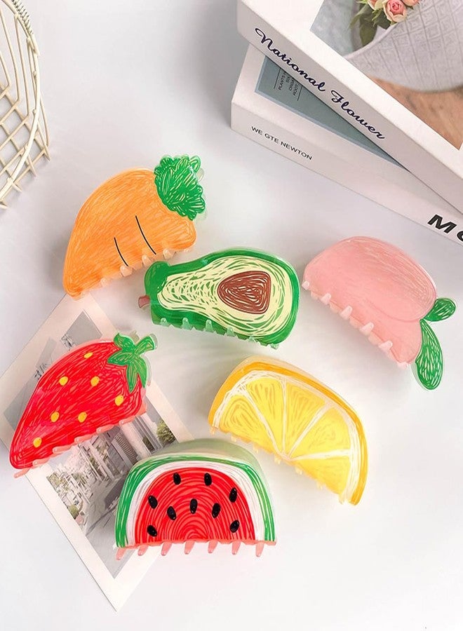 Ynxee Large Fruit Print Hair Claws 4.1" Non Slip Thick Medium Hair Claws Clips Cute Vivid Color Women Girls Hair Accessories, Lemon Shape - Image 4